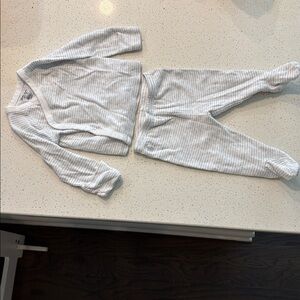 Ralph Lauren 2 Piece Light Gray & White Striped Pants & Wrap-Front Long Sleeve